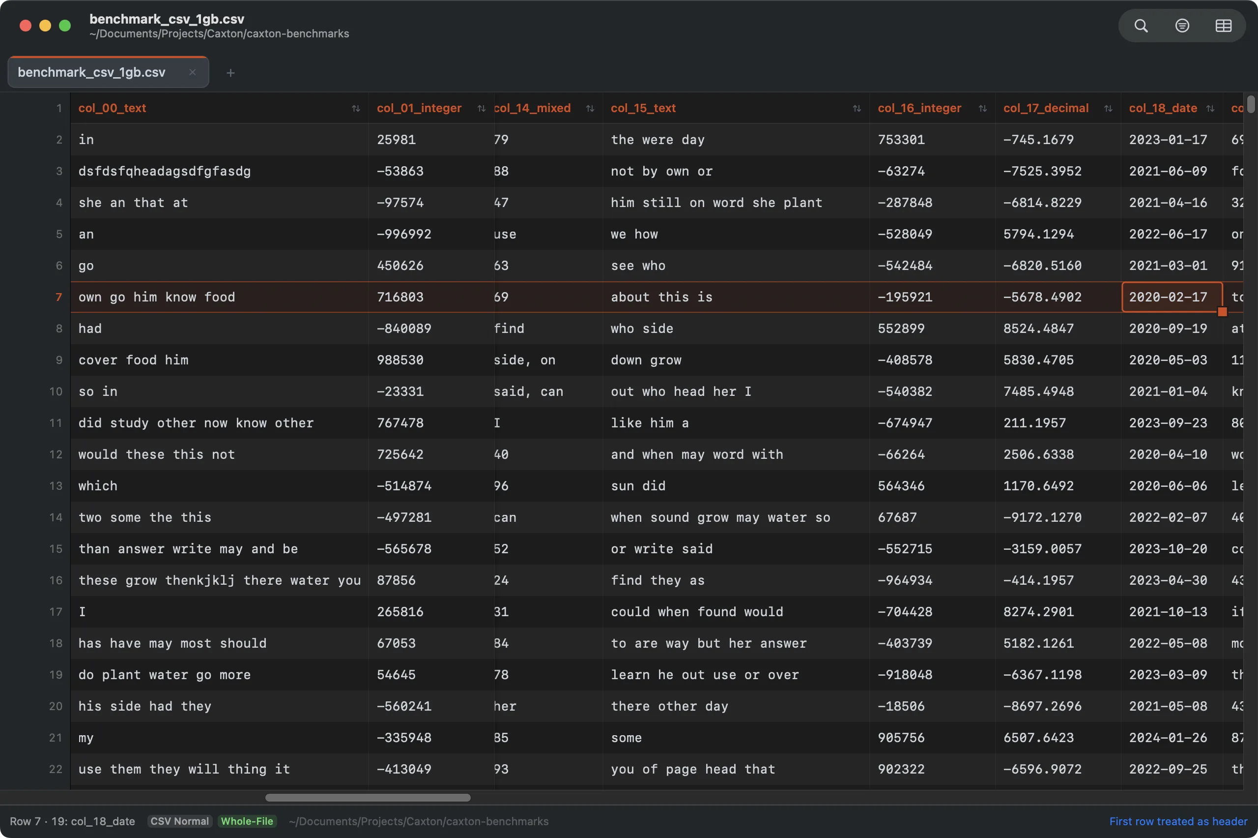 The grid scrolled right with two frozen leading columns and a hidden column