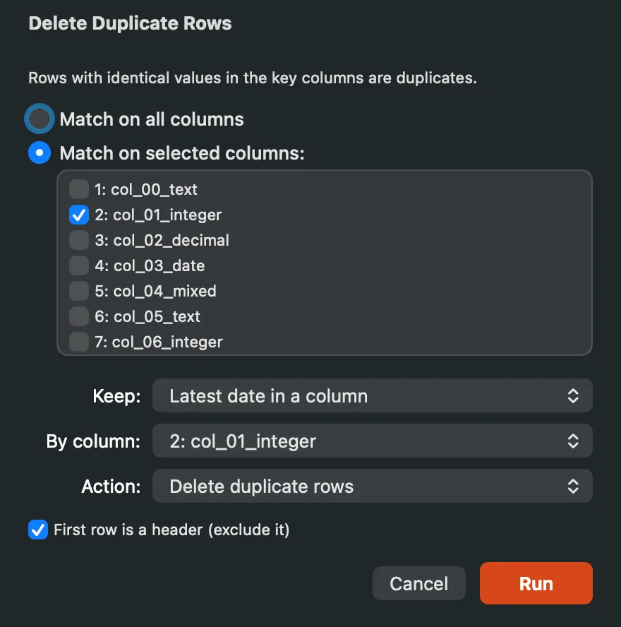 The Delete Duplicate Rows sheet