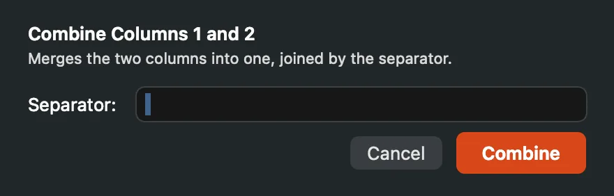 The Combine Columns dialog with its Separator field