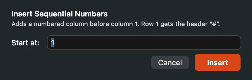 The Insert Sequential Numbers form