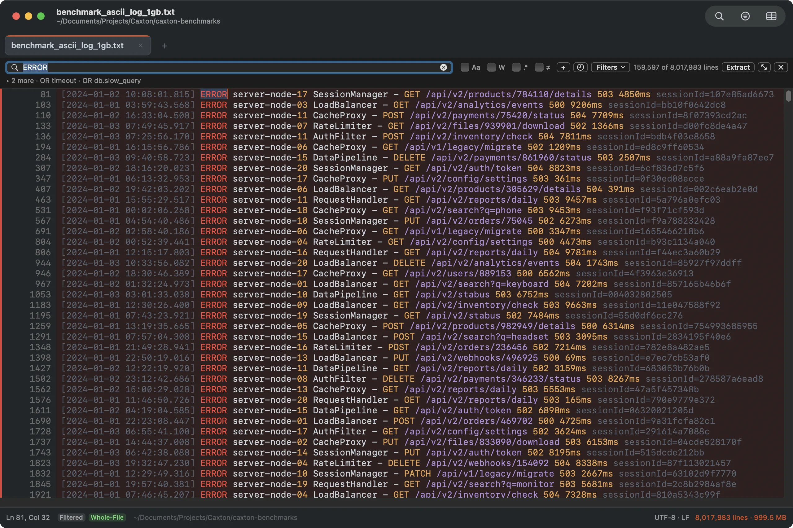 The filter bar showing its one-line digest of extra conditions