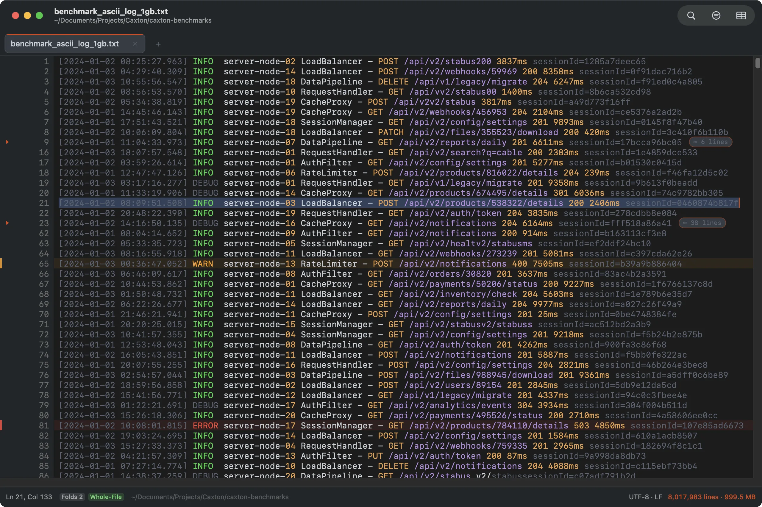 Folded regions with gutter chevrons and hidden-line pills