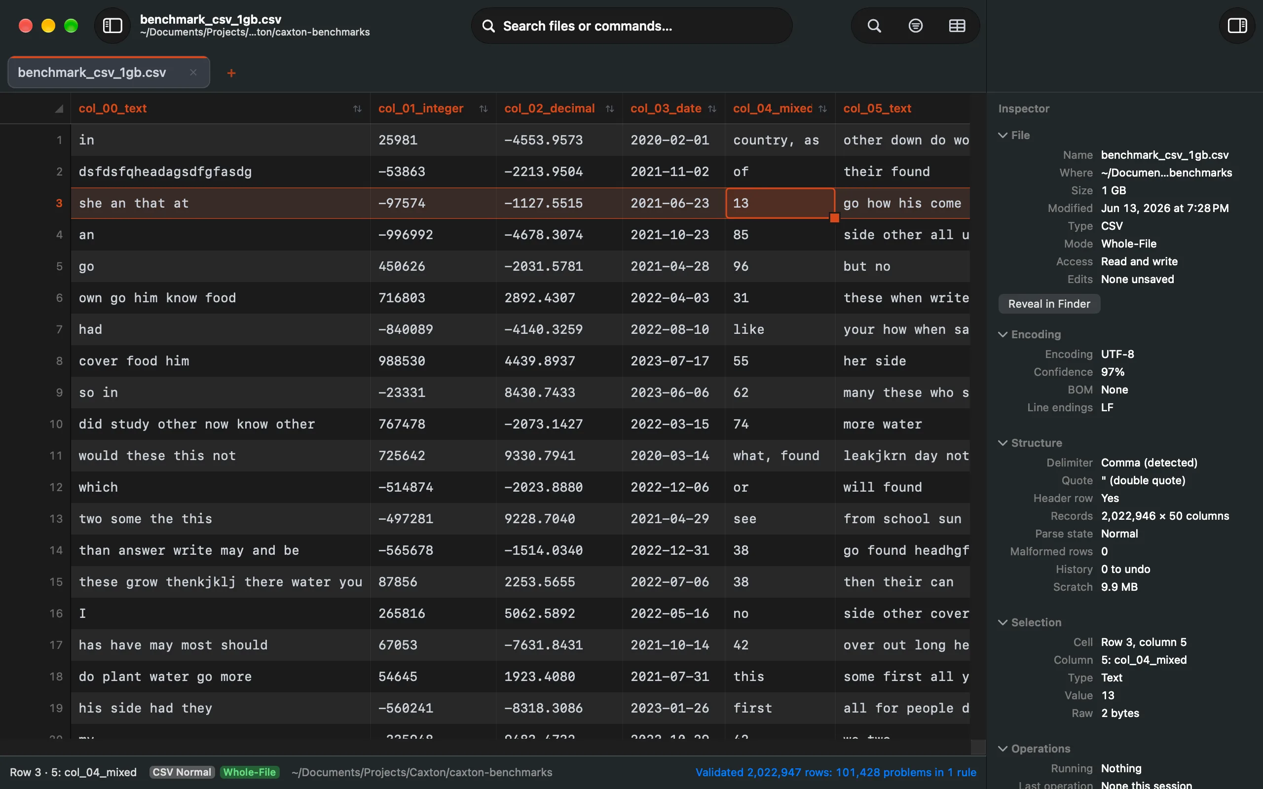 The inspector showing a grid cell's raw and parsed values