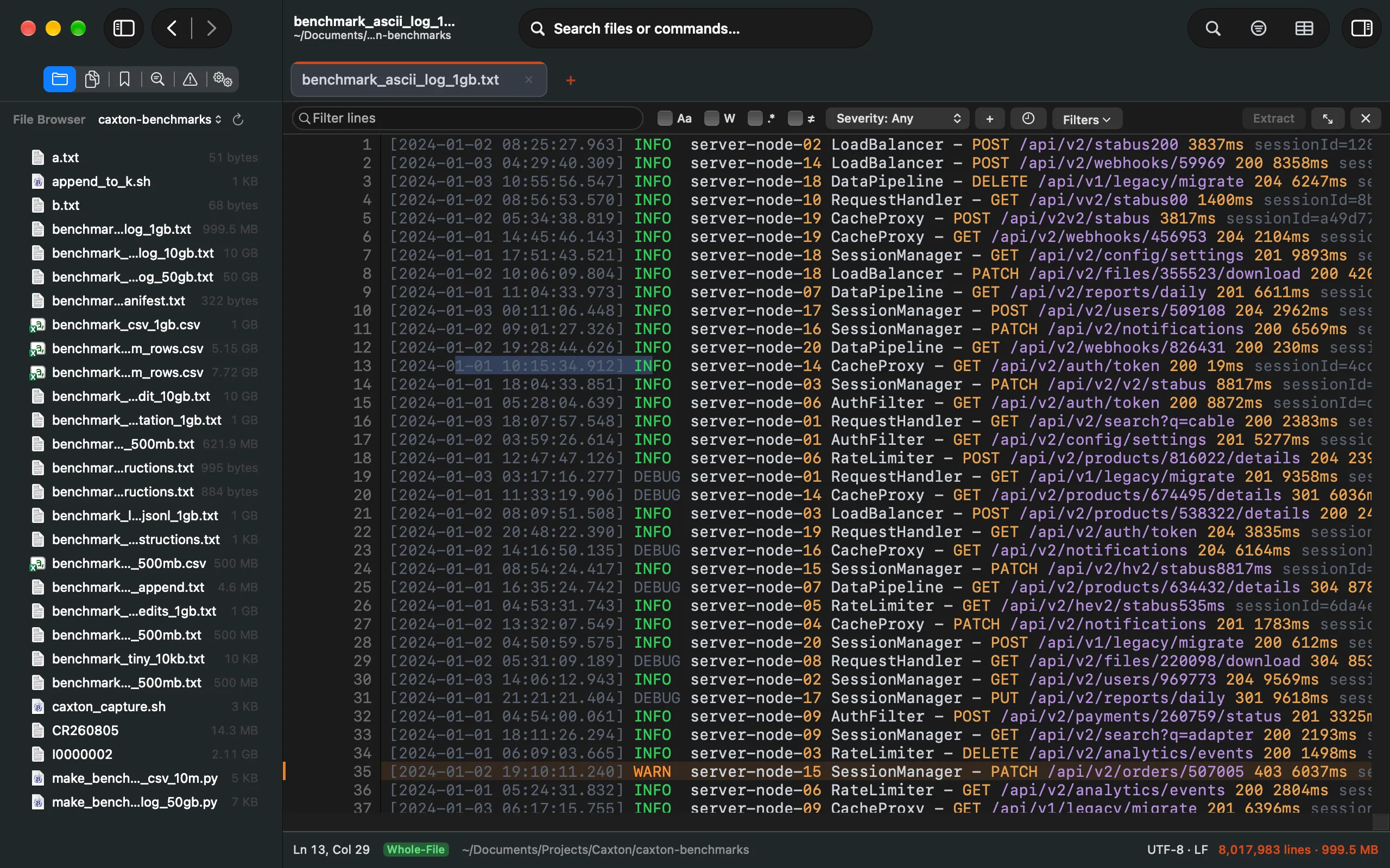 The sidebar's File Browser beside a log