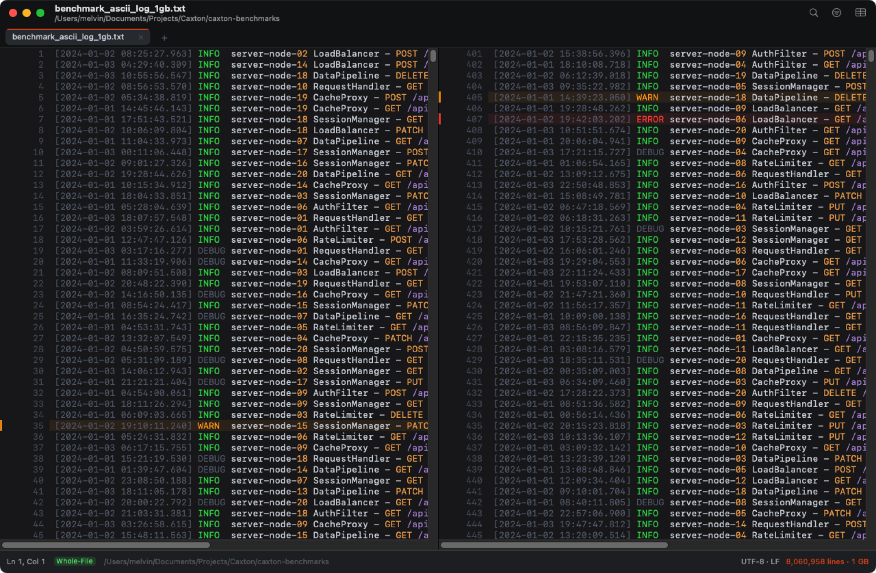 Split view with independent scrolling