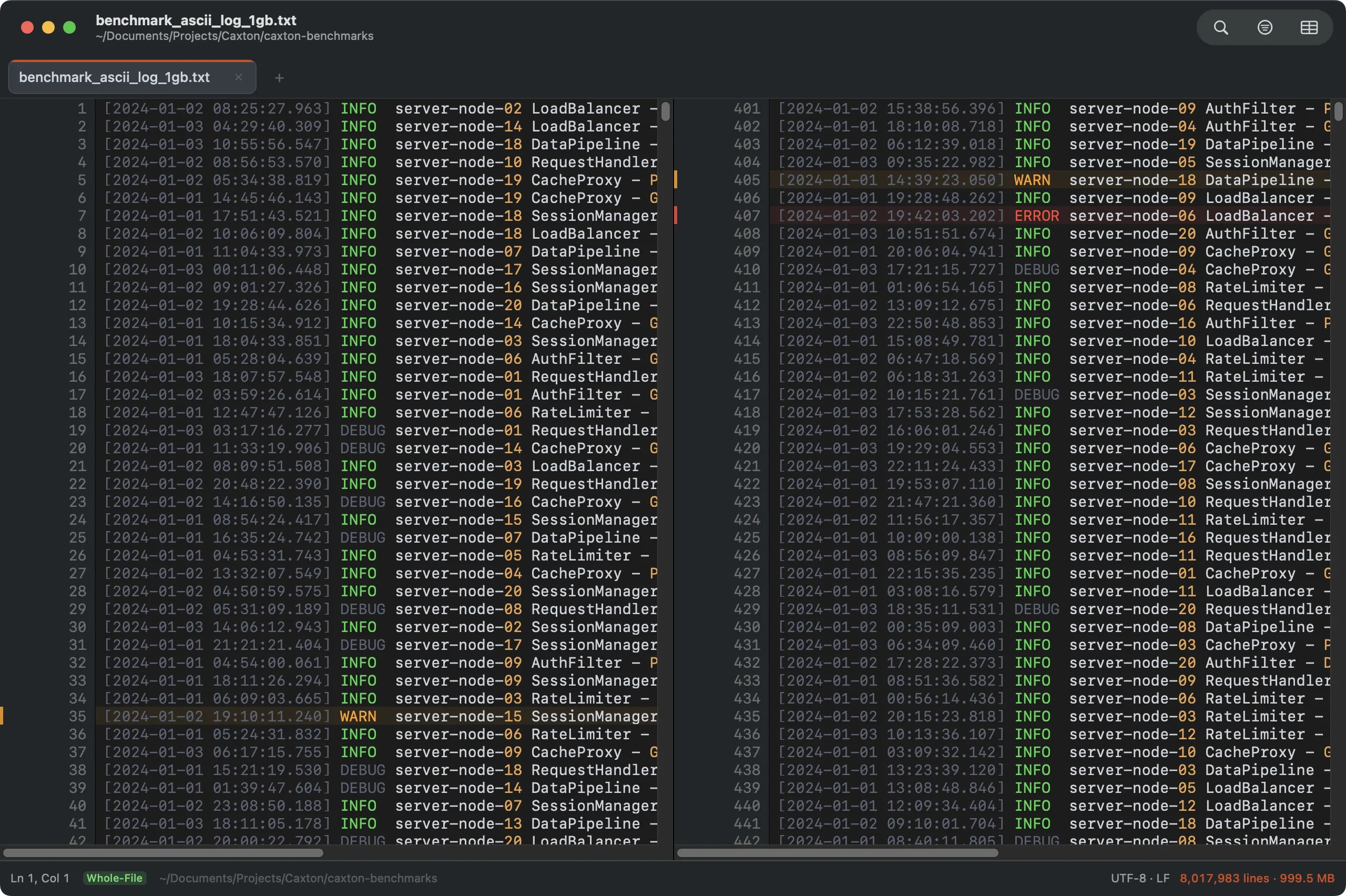 Split view with independent scrolling
